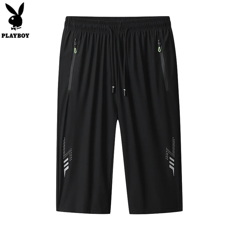 花花公子夏季冰丝七分裤短裤男锦纶新品爆款休闲冰爽松紧高弹冰丝