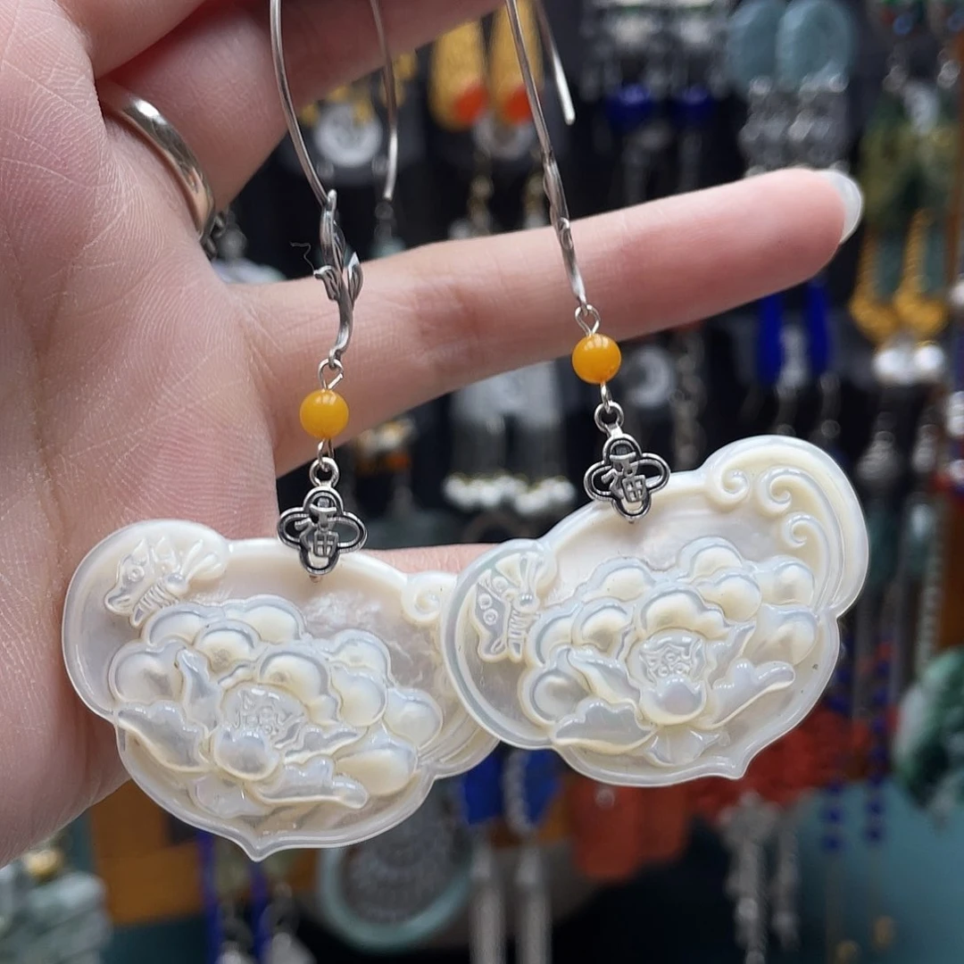 豫***）耳饰银S925镶嵌拼合珍珠（马贝珠）饰品