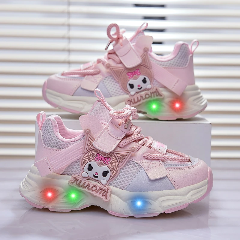 运动发光鞋2025春季新款女童学生鞋跑步网面鞋小女孩灯鞋子女宝宝
