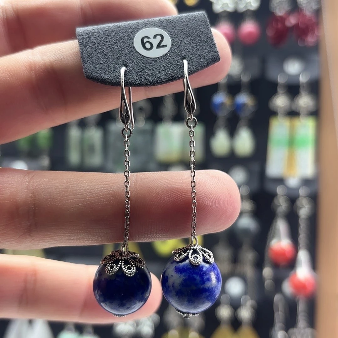 青金石耳饰银S925镶嵌大*子