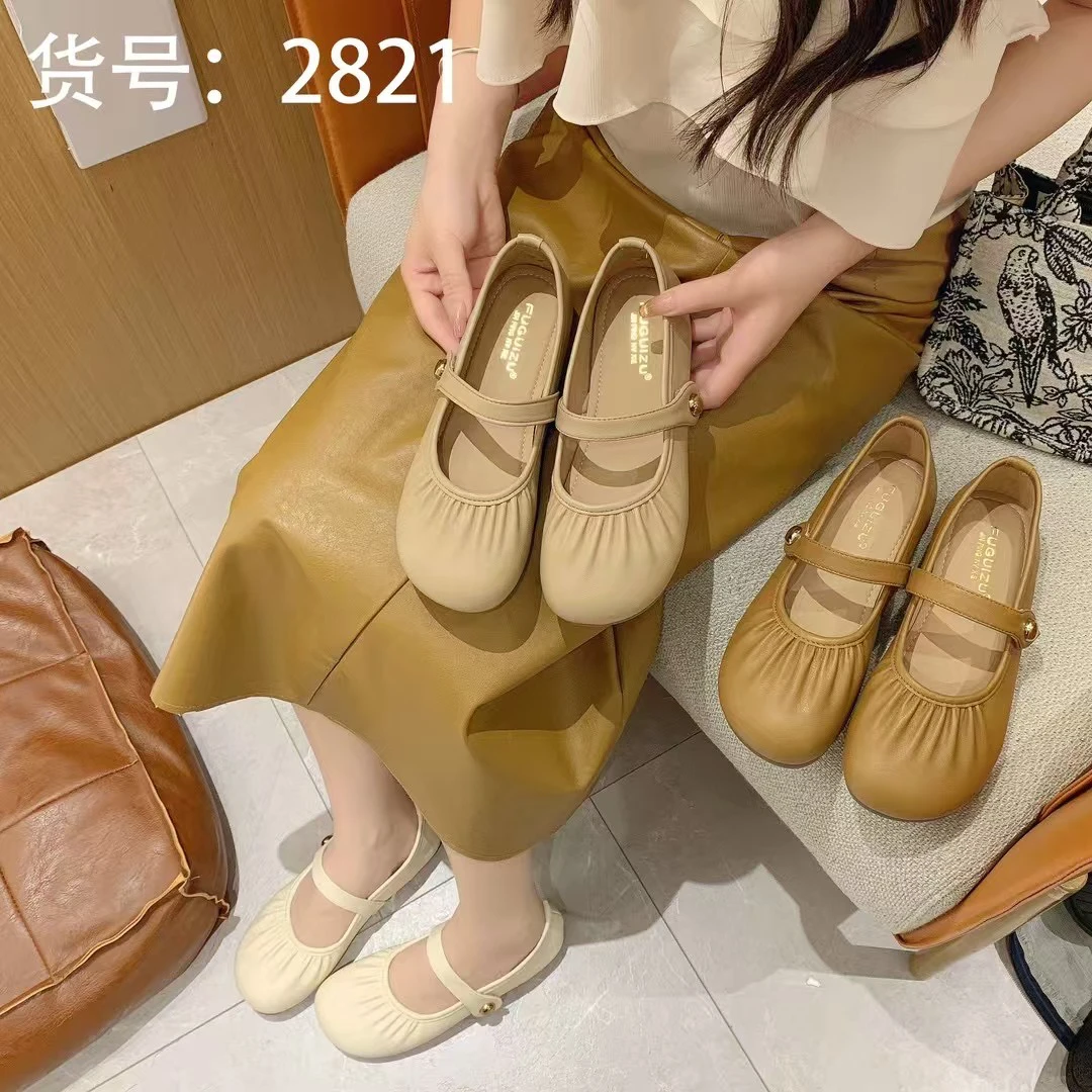 浅口圆头薄款低跟平跟极简风单鞋春夏复古鞋子时尚夏季软底