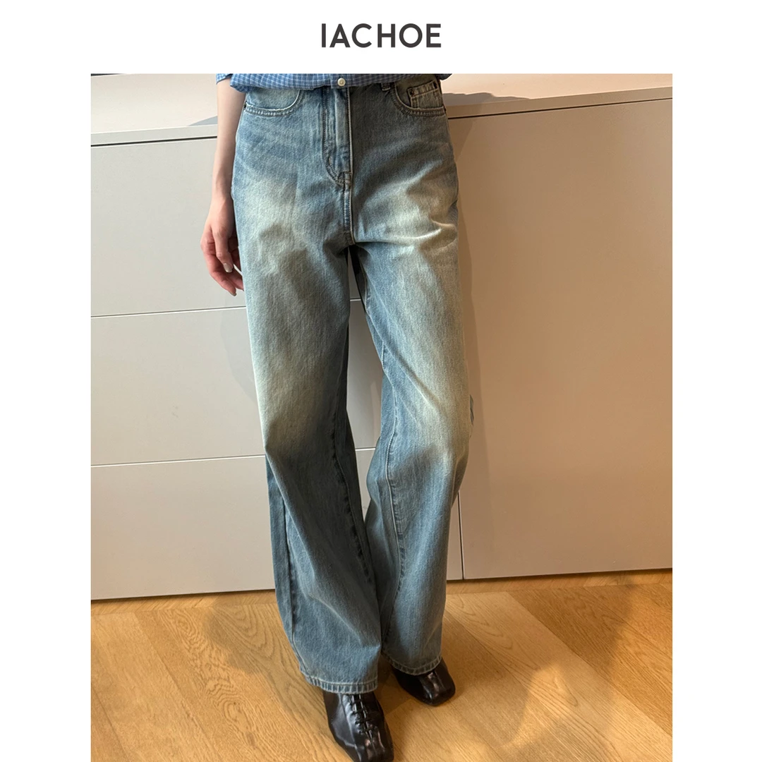 IACHOE超长复古做旧牛仔裤3661519006