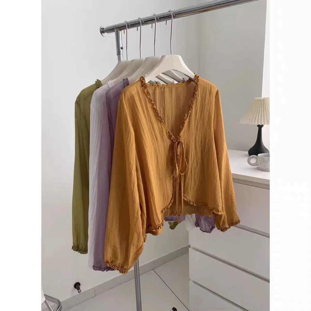 【系带花边】防晒衬衫薄款轻奢高级感夏季设计感长袖罩衫上衣
