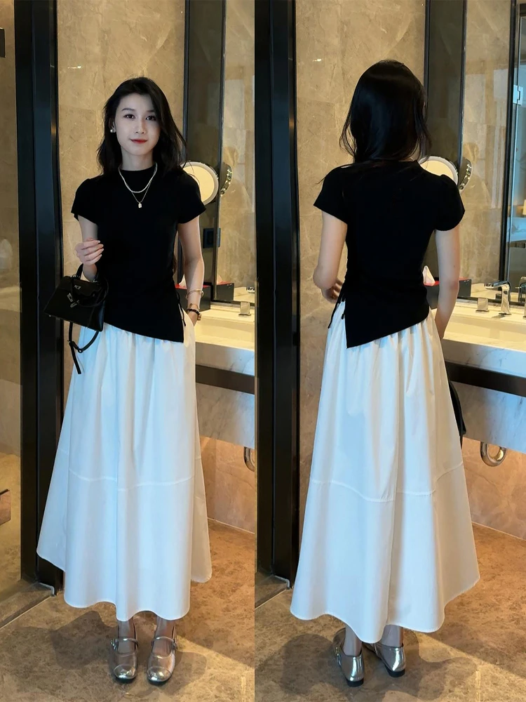 时尚套装女抽绳修身短袖上衣高腰半身裙气质显瘦两件套女夏装新款