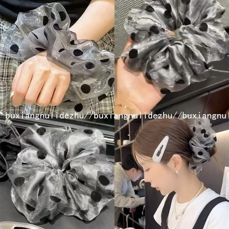 波点泡芙~韩系网纱波点缎面大肠发圈高级气质百搭丸子头发绳发饰