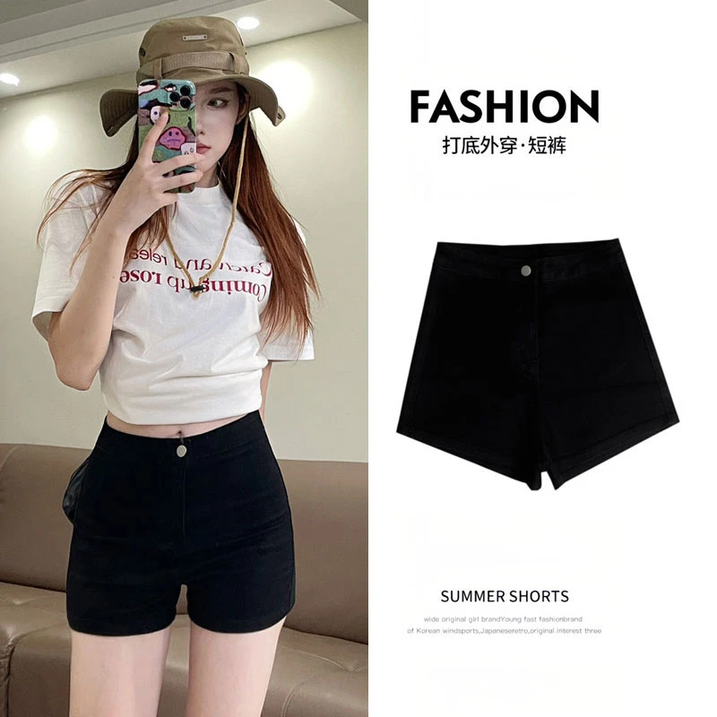 黑色高腰美式牛仔短裤a字型夏款新款时尚显瘦休闲超短裤辣妹热裤