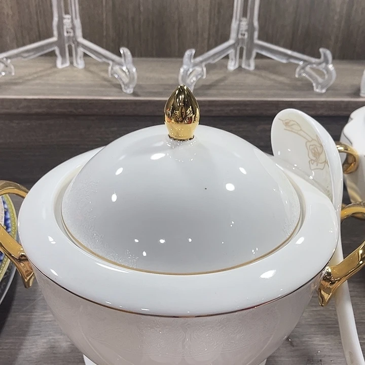 摆件陶大汤锅加大汤勺花色随机微瑕