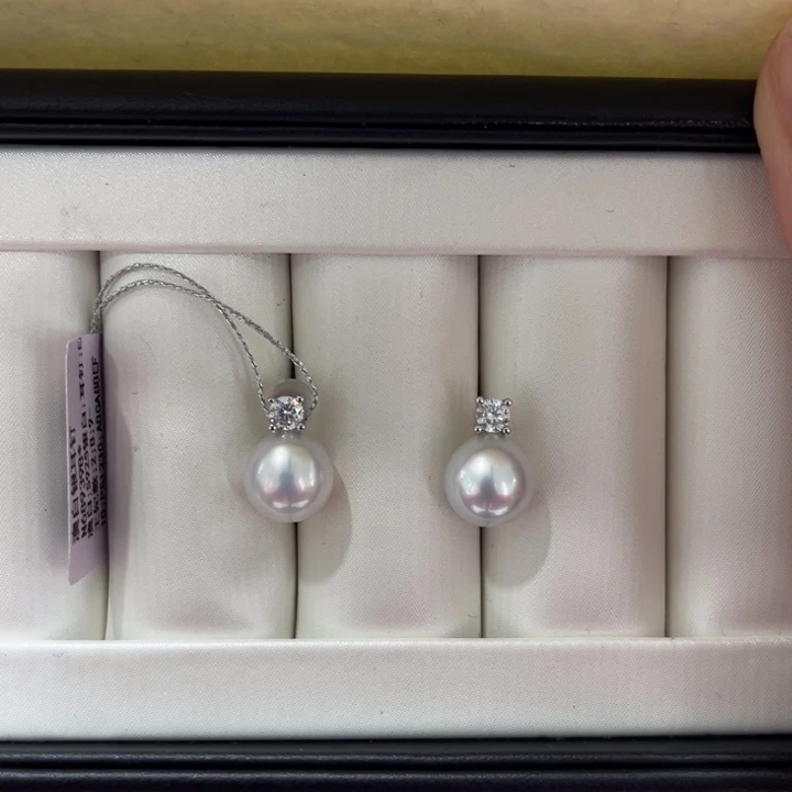 海水珍珠上新澳白王妃耳钉9-10mm银S925镶嵌