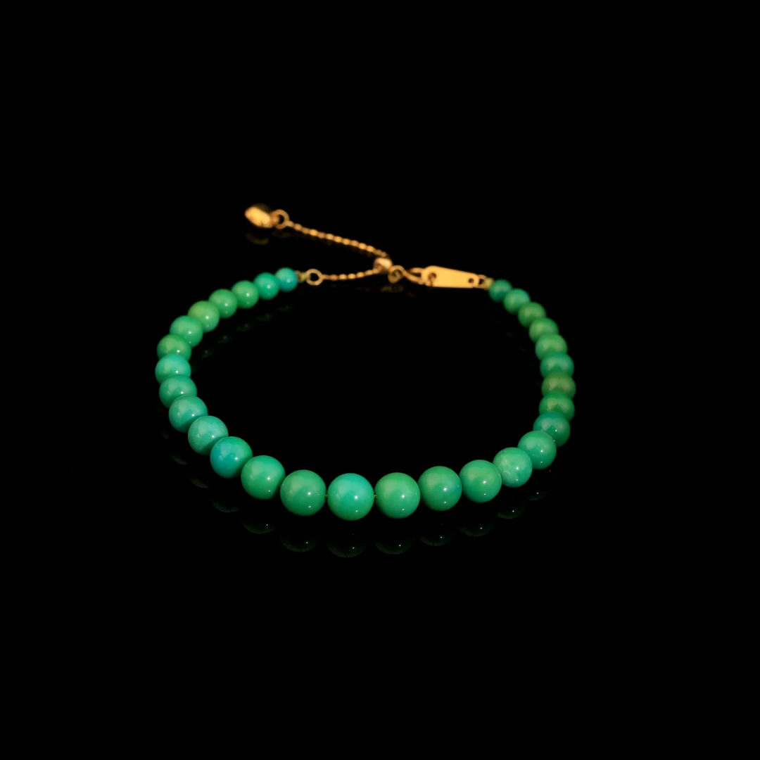 【黄十八专属】18k金绿松石美松圆珠深绿塔链手链 XZ0598BZ