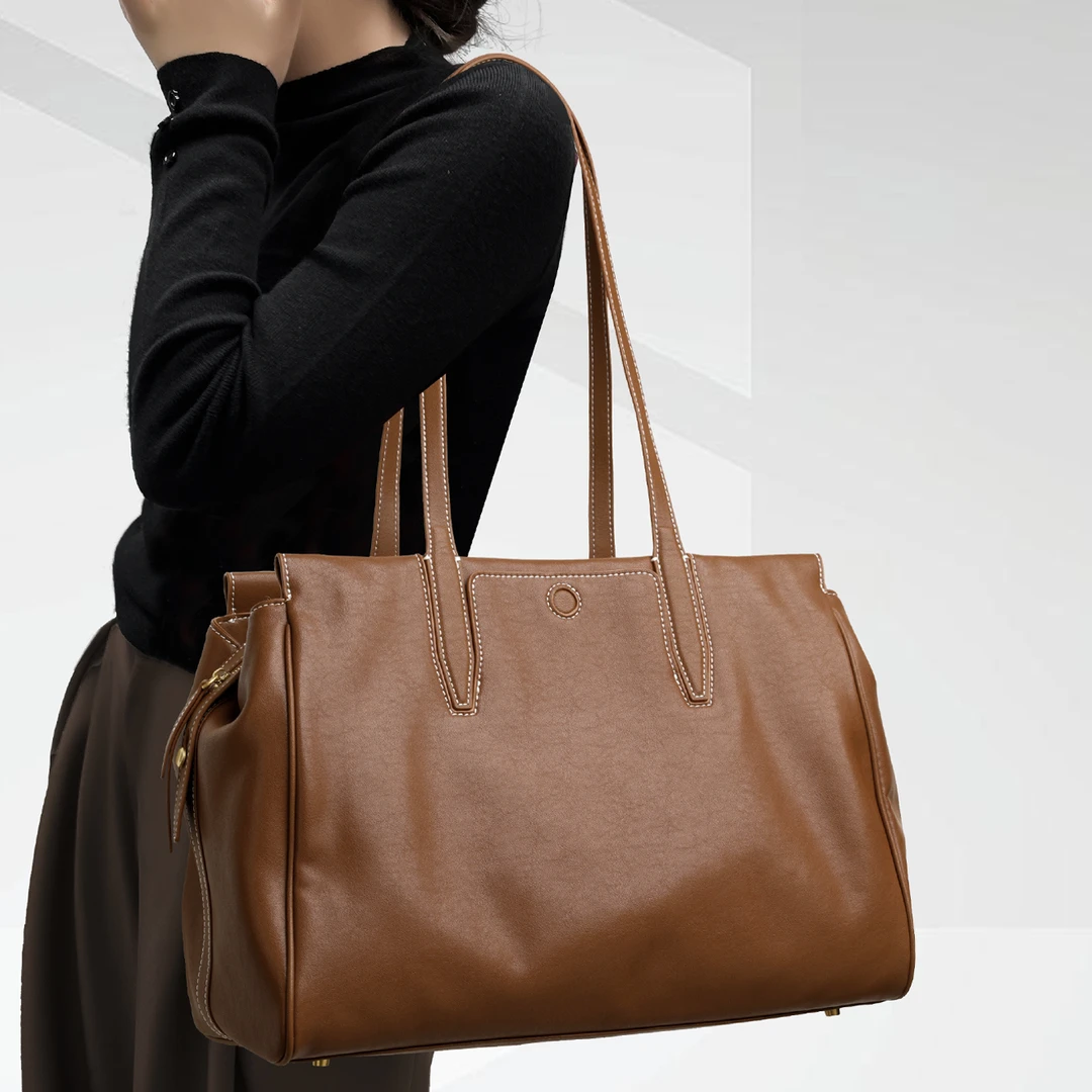 CCAMO包包女款2026年新款包包上班通勤托特包女大容量真皮单肩包