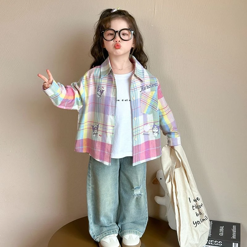 【热推爆款】女童格子衬衫新款春装新款洋气上衣春秋衬衣款外套小女