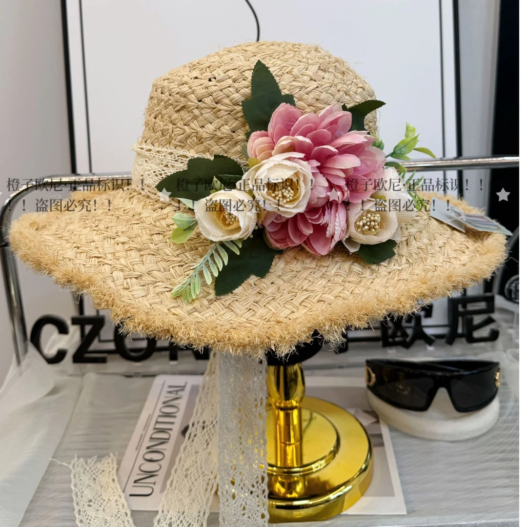 CZON·25年春夏度假款高级拉菲草飘带遮阳防晒帽超级漂亮