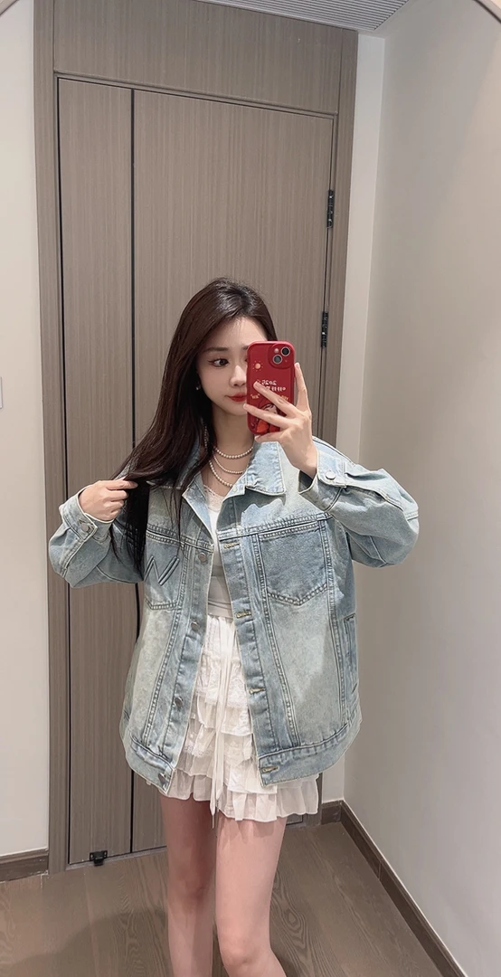 9032-韩风大版型W字母牛仔外套