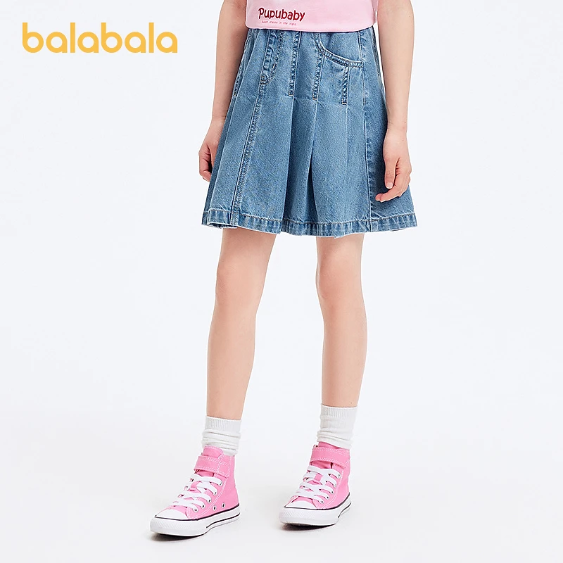 巴拉巴拉儿童牛仔裙子女童夏装半身裙百搭百褶裙大童纯棉甜美时尚