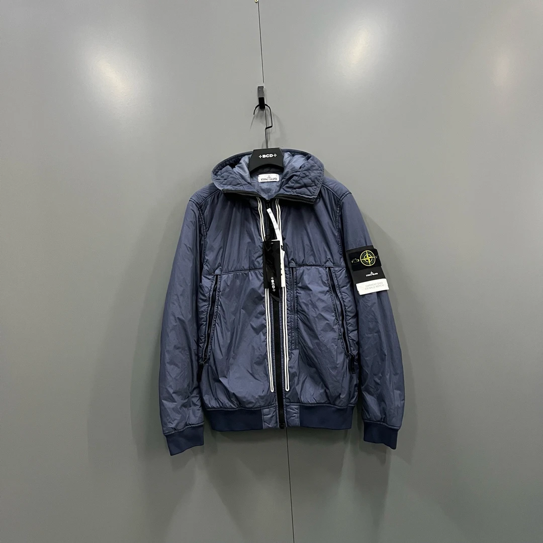 99新 STONE ISLAND (ll) 石头岛 灰蓝色袖标连帽外套 L码/018013
