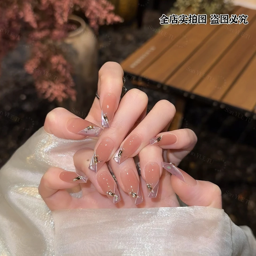 炙热银河-三月兔手绘高定气质显白猫眼手工穿戴甲春季穿戴甲