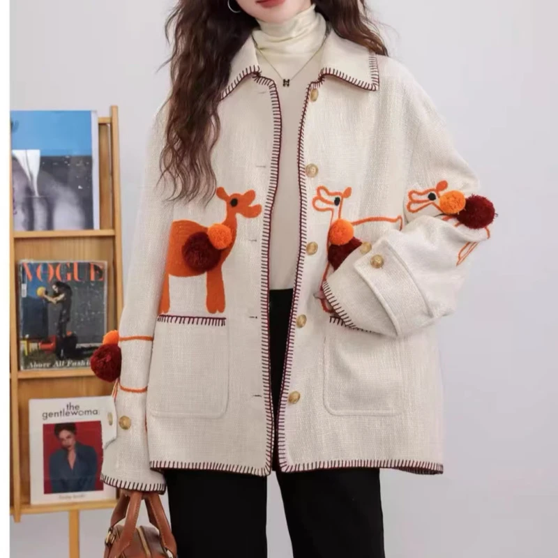 【100山羊绒立体羊驼】241039手工立体绣球款重工艺休闲时尚百搭