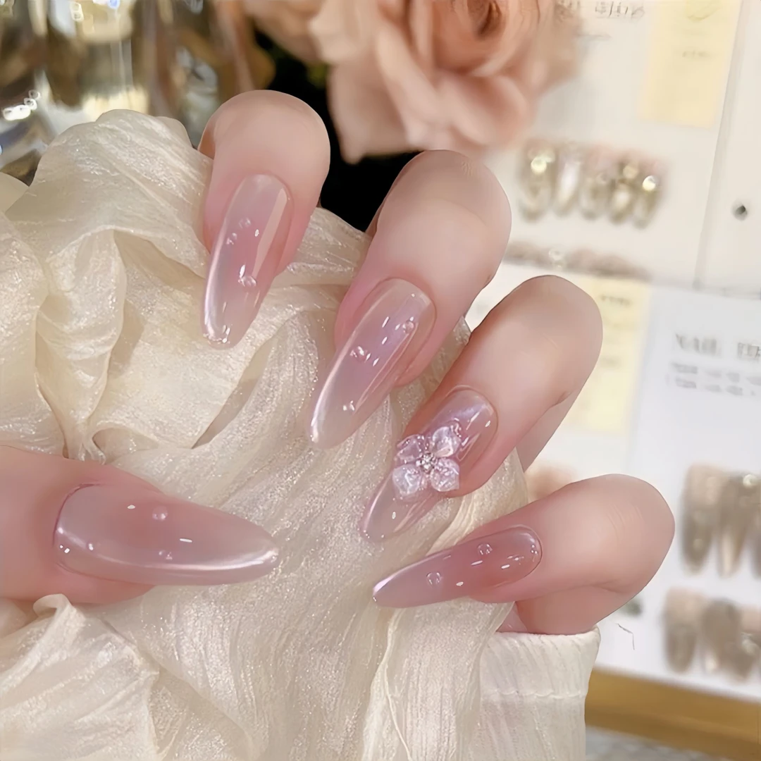 【纯欲冰花】纯手工穿戴甲气质款光疗美甲可拆卸10片
