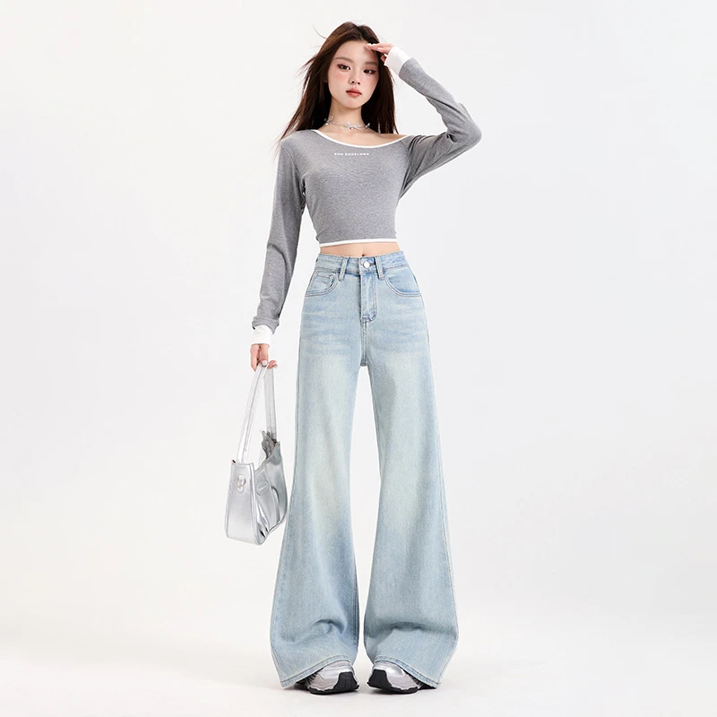 高腰弹力微喇叭牛仔裤女2025新款修身不贴腿显瘦拖地马蹄裤子