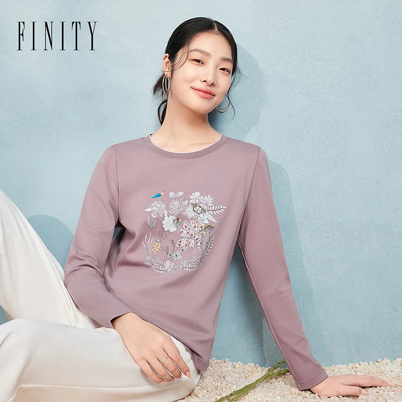 FINITY菲妮迪新款秋季卫衣女印花宽松时尚气质套头上衣春秋长袖款
