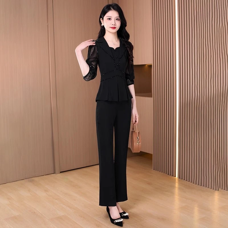 职业小香风精致两件套裤子2025春夏超火时尚高级感黑色休闲套装女