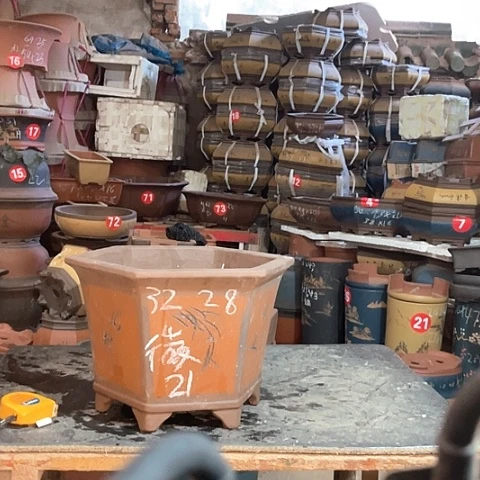 紫砂花盆高六方一个