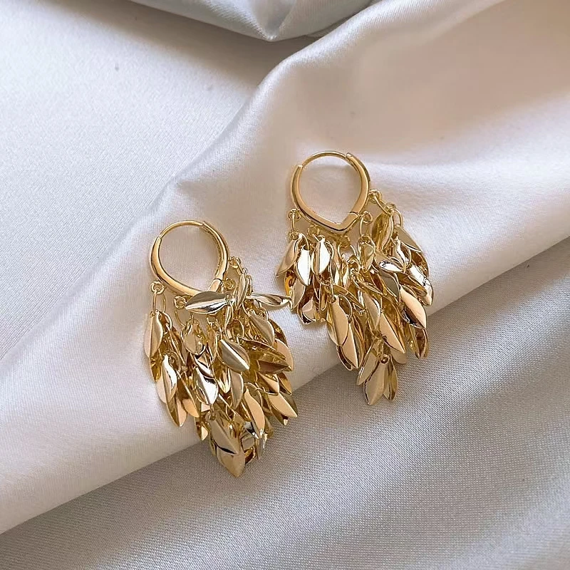 铜合金耳饰 15-S925银针个性爱心耳扣设计树叶流苏时尚