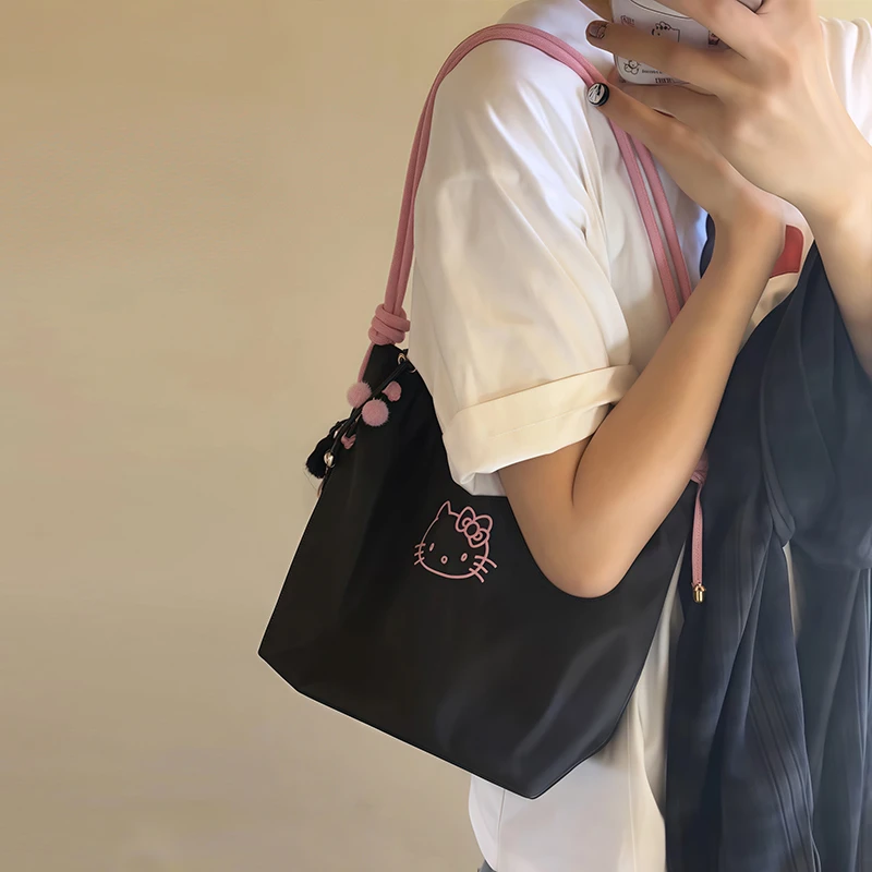 绣花刺绣kt猫手提包日系夏季耐脏百搭单肩腋下托特包大容量帆布包