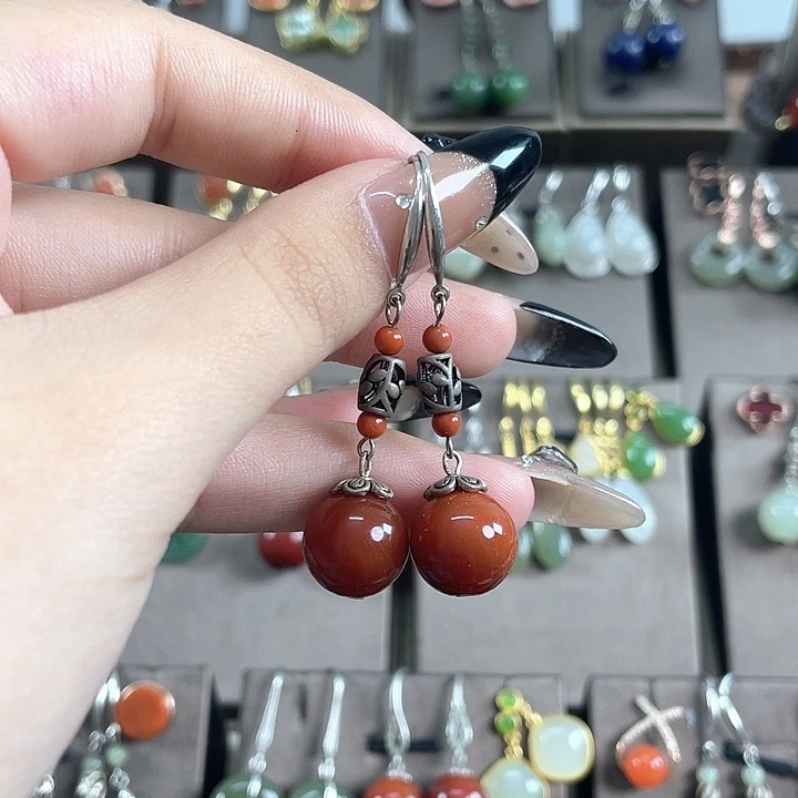 玛瑙/玉髓耳饰银S925镶嵌12左右