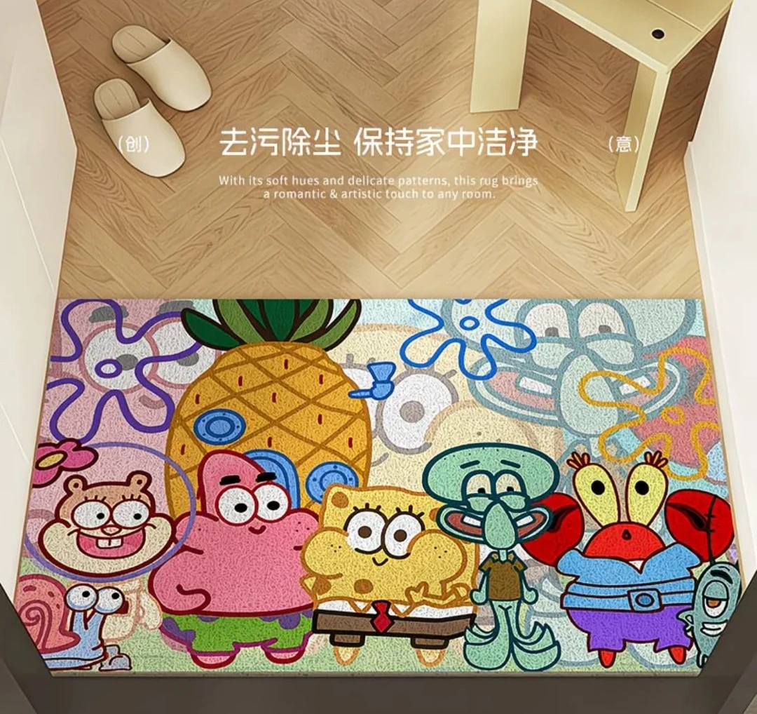 海绵宝宝动画丝圈地垫玄关家用丝圈地垫耐脏防滑蹭土吸尘室内脚垫