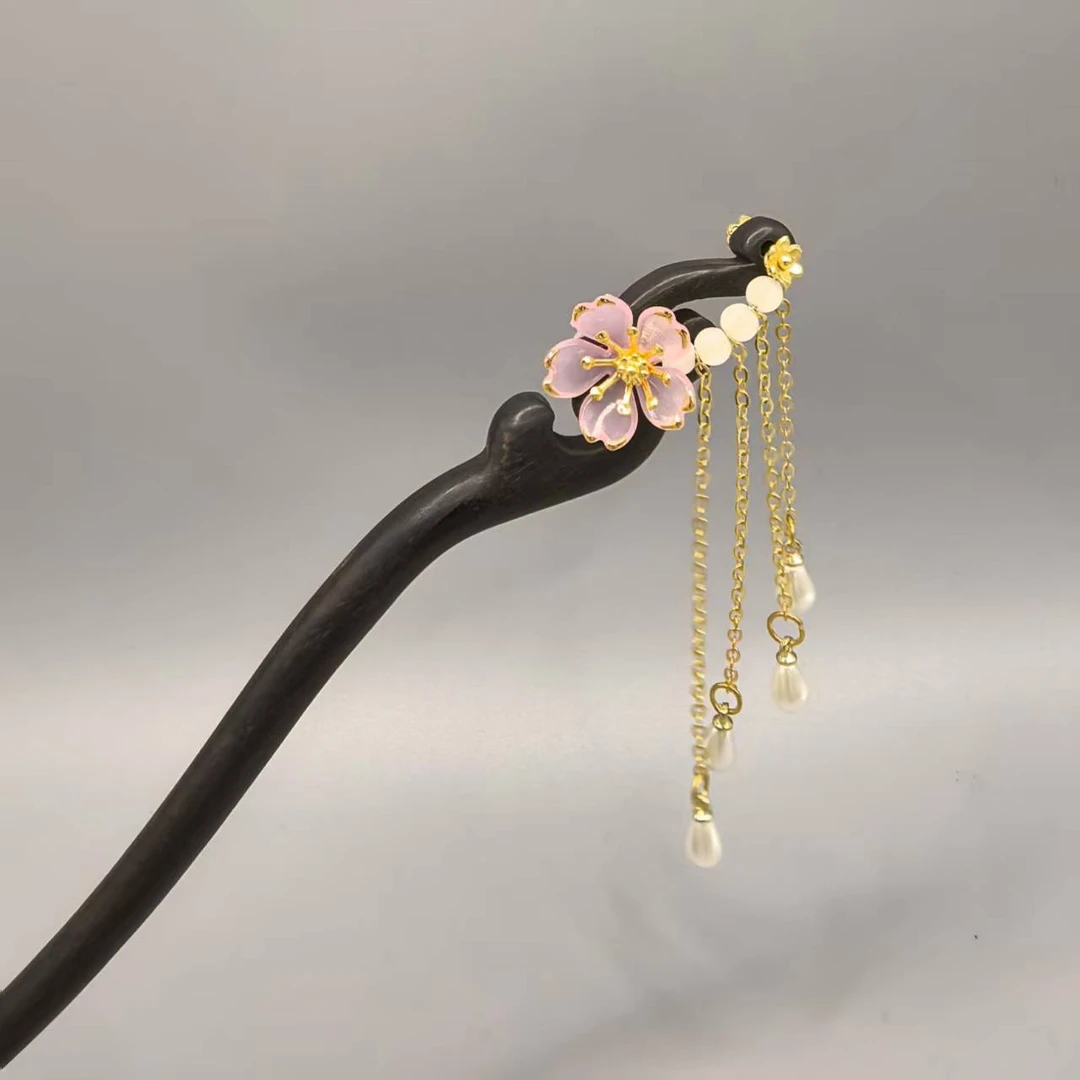 75古风黑檀木中国风复古古风簪子手工发簪步摇流苏盘发簪子简约