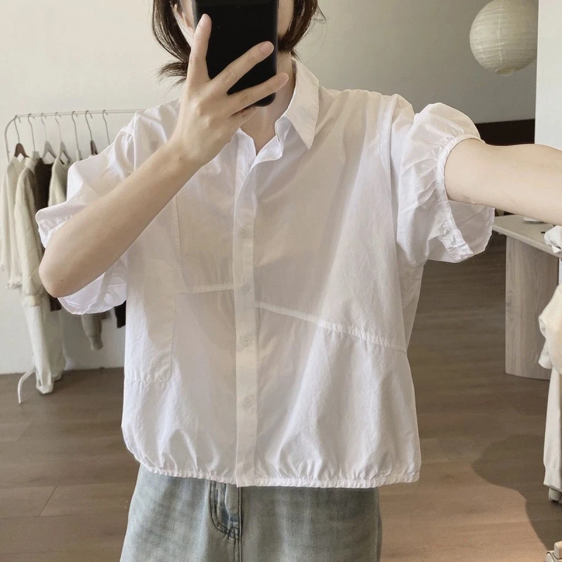 衬衫女2024夏季新款宽松显瘦短袖舒适韩版简约时尚设计感开衫上衣