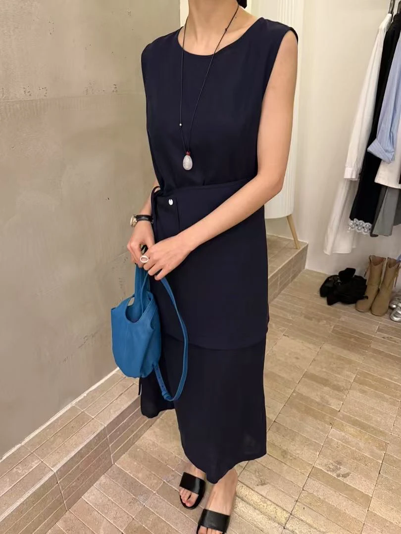 恩熙·气质韩系夏季无袖背心腰帘连衣裙8559