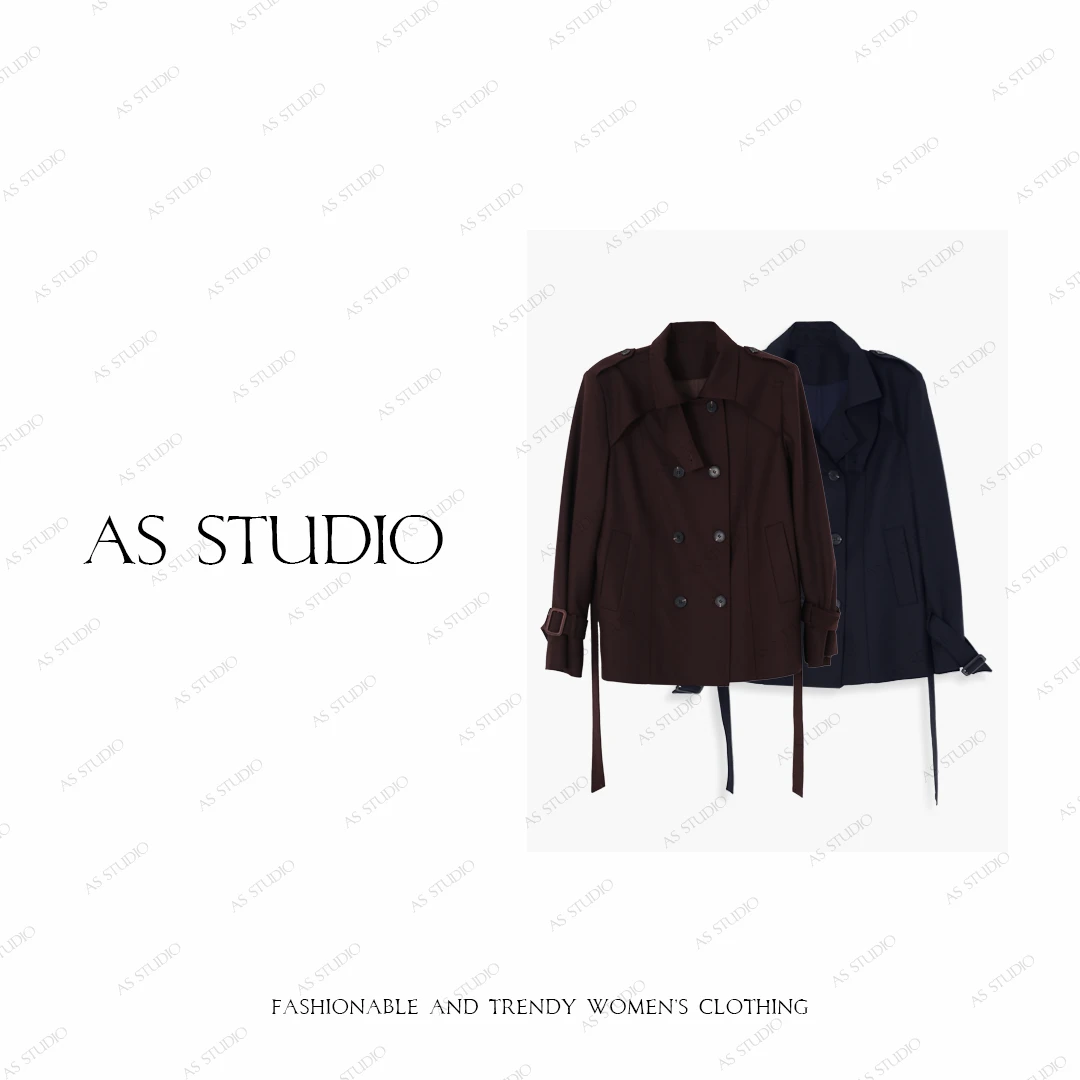 【AS双狮】25新立领弧形肩廓形短款风衣外套AS25QFY02740