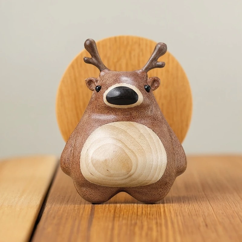 麋鹿挂件装饰摆件磁吸家居冰箱贴门贴实木雕刻创意可爱枫木胡桃木