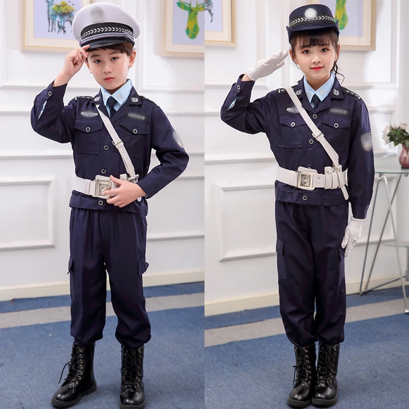 春季长袖儿童警服警察服小交警制服角色扮演服装警官男女童合唱服