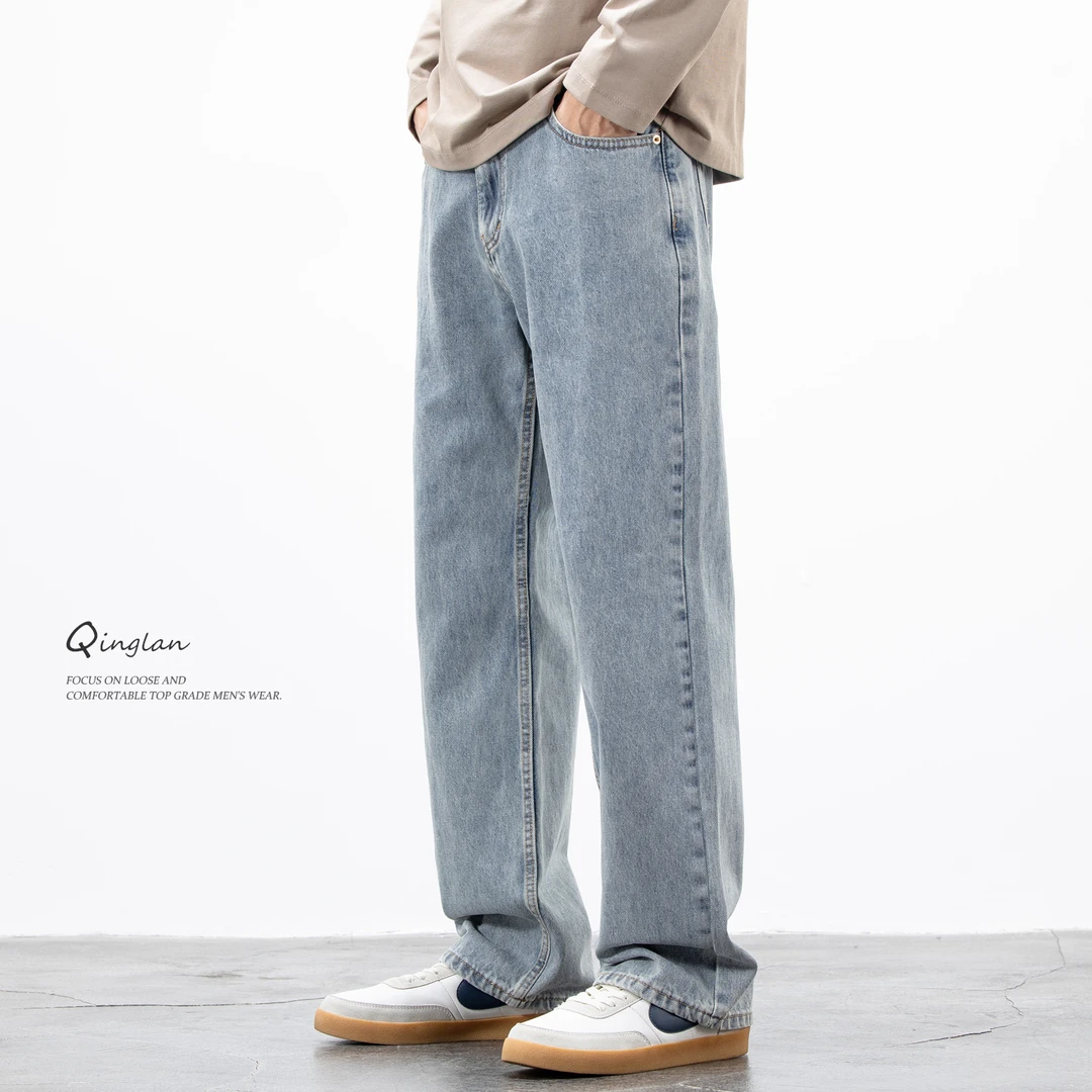 2025新款牛仔裤男直筒宽松潮牌休闲百搭青年阔腿裤子秋季浅色水洗