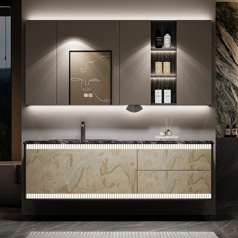 艾森力卫浴套装法式轻奢风奢石浴室柜组合高端洗脸盆洗手台HS022