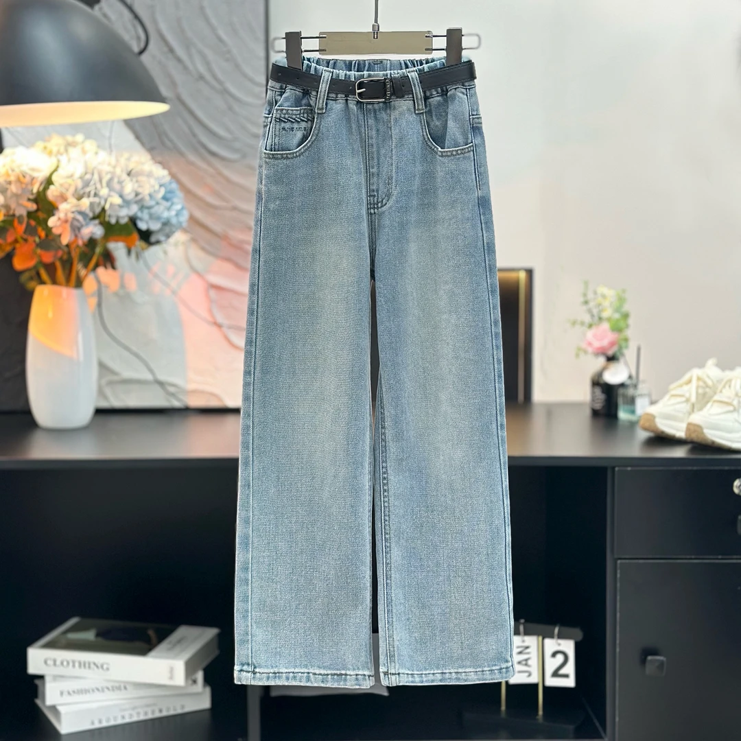 【弹力】夏季薄款~女童牛仔裤儿童宽松显瘦高腰爆款阔腿裤3149