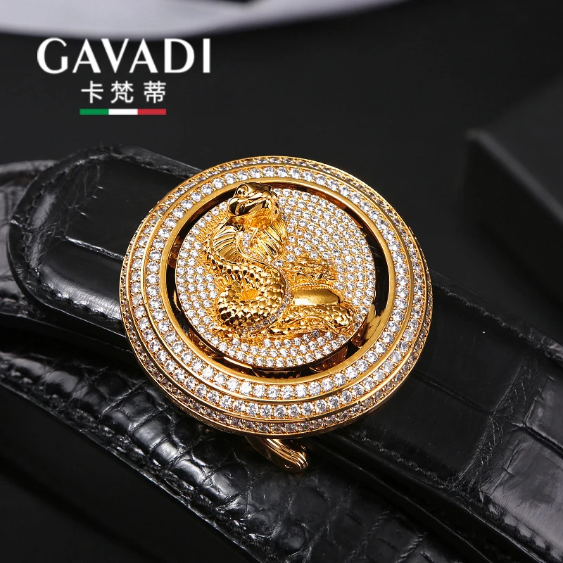 正品卡梵蒂皮带真皮鳄鱼皮平滑扣腰带商务男士裤带品牌镶钻生宵蛇