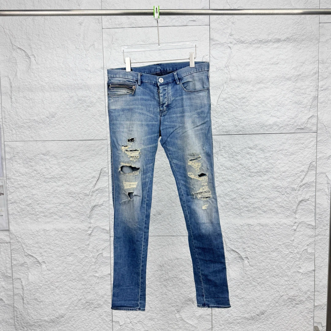 99新 GIORGIO ARMANI/阿玛尼 32码/破洞水洗做旧牛仔裤/16586924