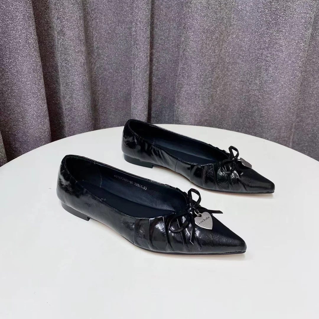C6139  黑色  时尚舒适平底2025新款软底蝴蝶结浅口单鞋
