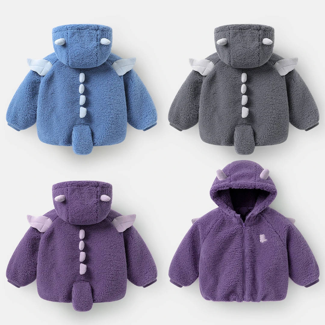 【秋季新款】右欧男童毛绒卡通造型绗棉连帽外套儿童冬装男孩U16637