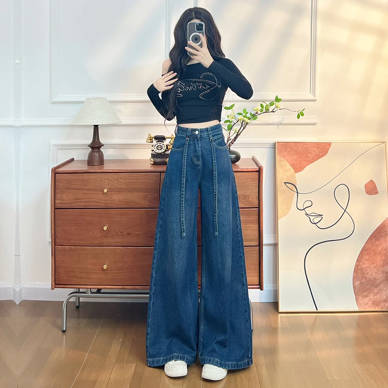 阔腿牛仔裤女春秋冬季2025新款宽松显瘦气质辣妹拖地直筒裤子