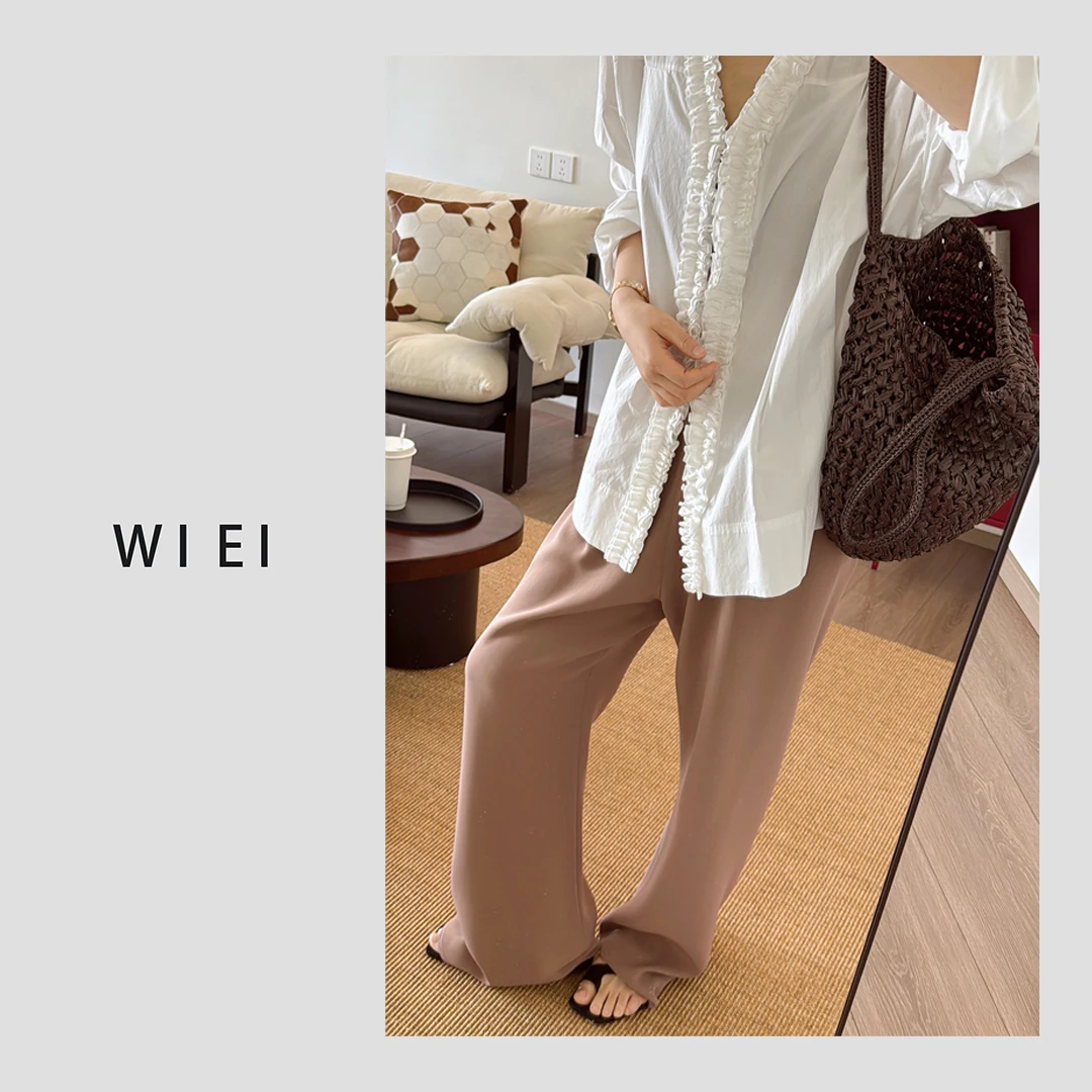 《WI EI》口碑凉凉裤*醋酸抗皱长腿万能一片式小微喇空气裤22099