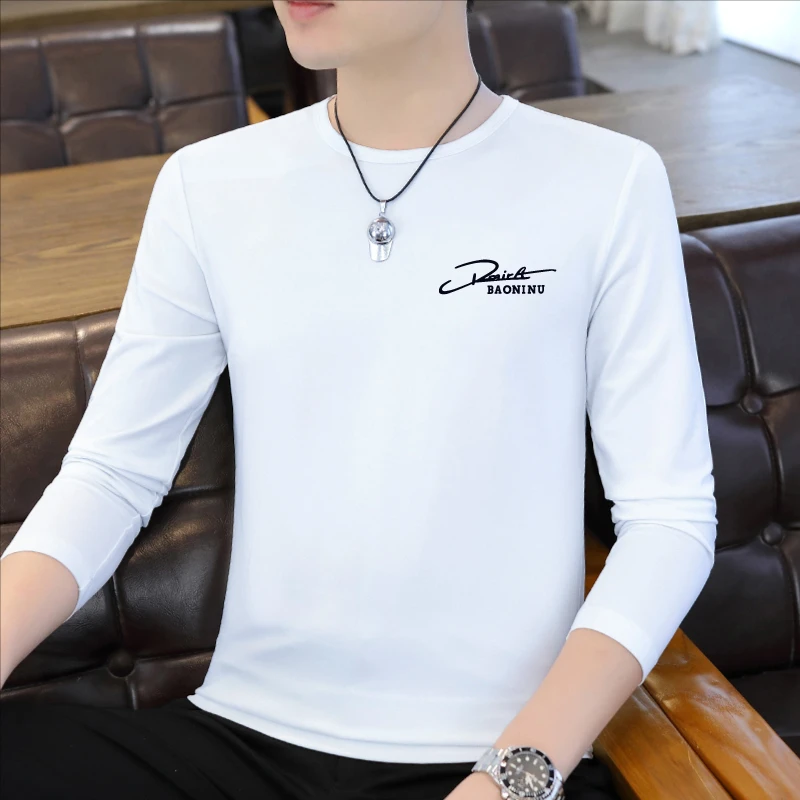 长袖t恤男士秋冬季2025潮流上衣修身圆领韩版百搭纯棉内搭打底衫