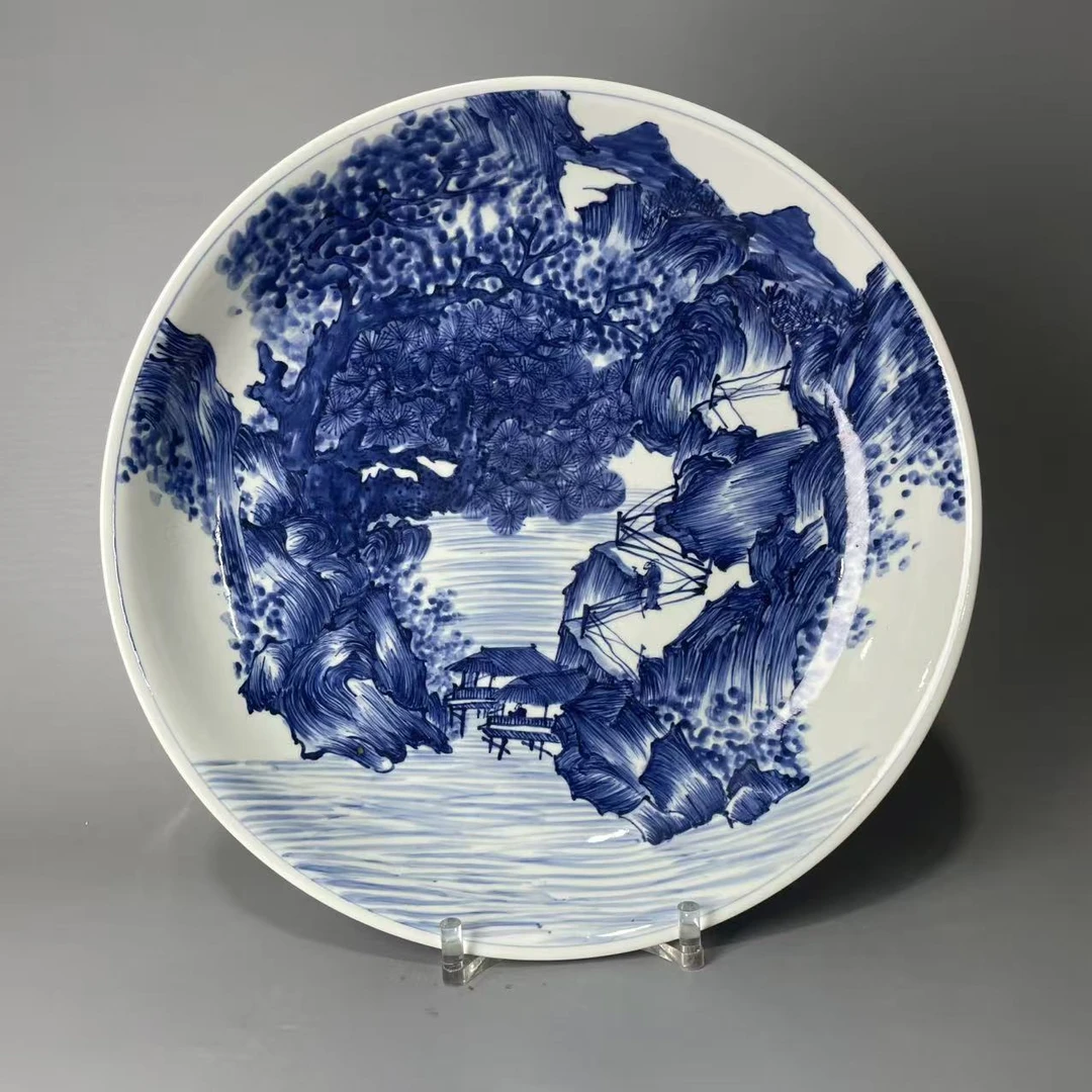 青花山水人物大盘