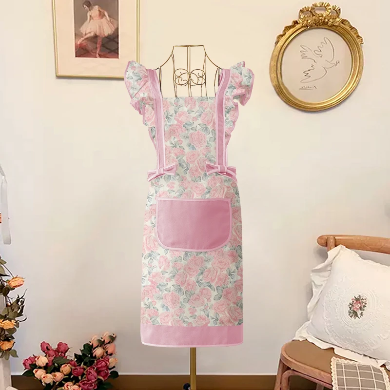 2025新款粉嫩围裙可爱洋气四季可用罩衣防污耐磨甜品店工作围裙