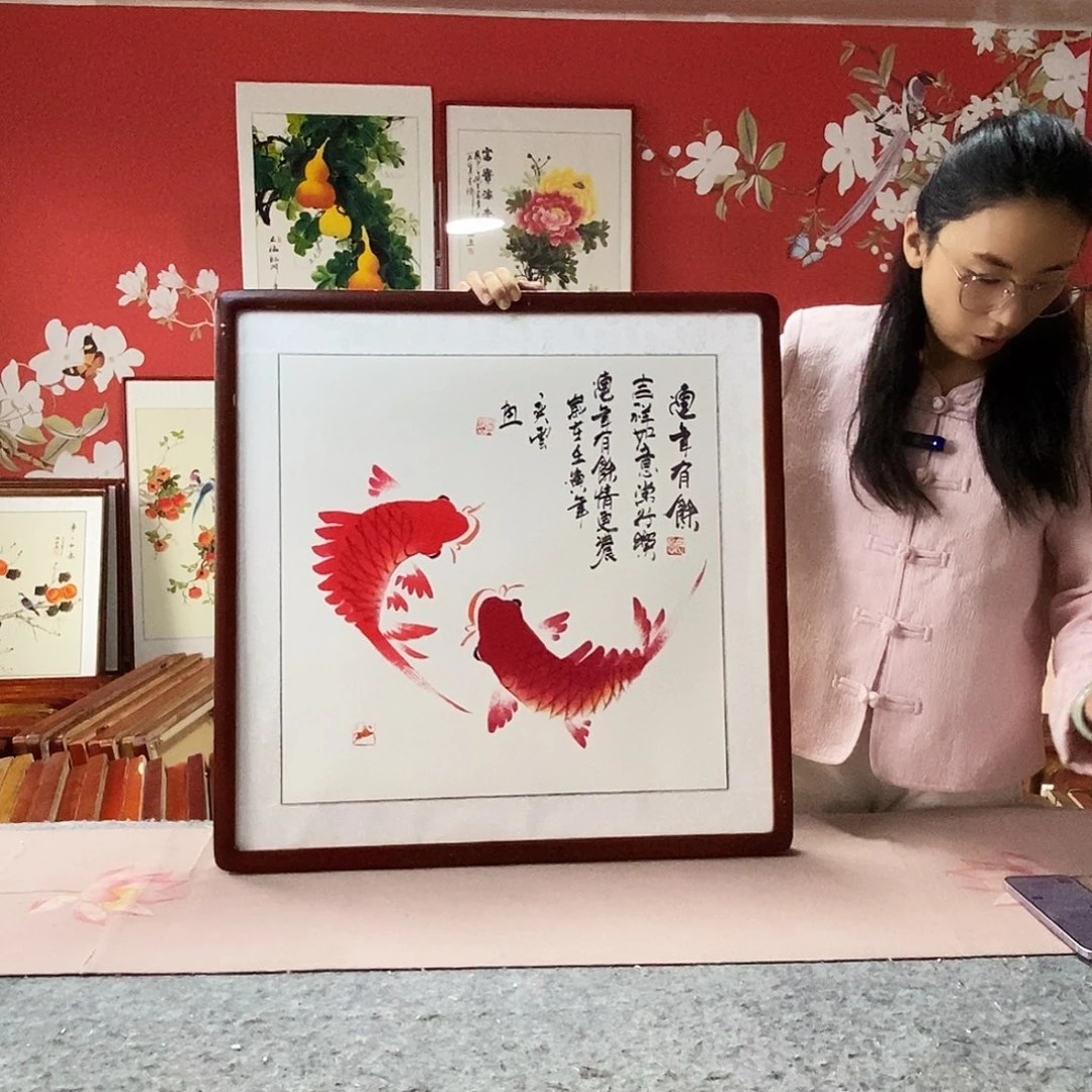 国画手写手绘带框包邮国画作品62✖️62
