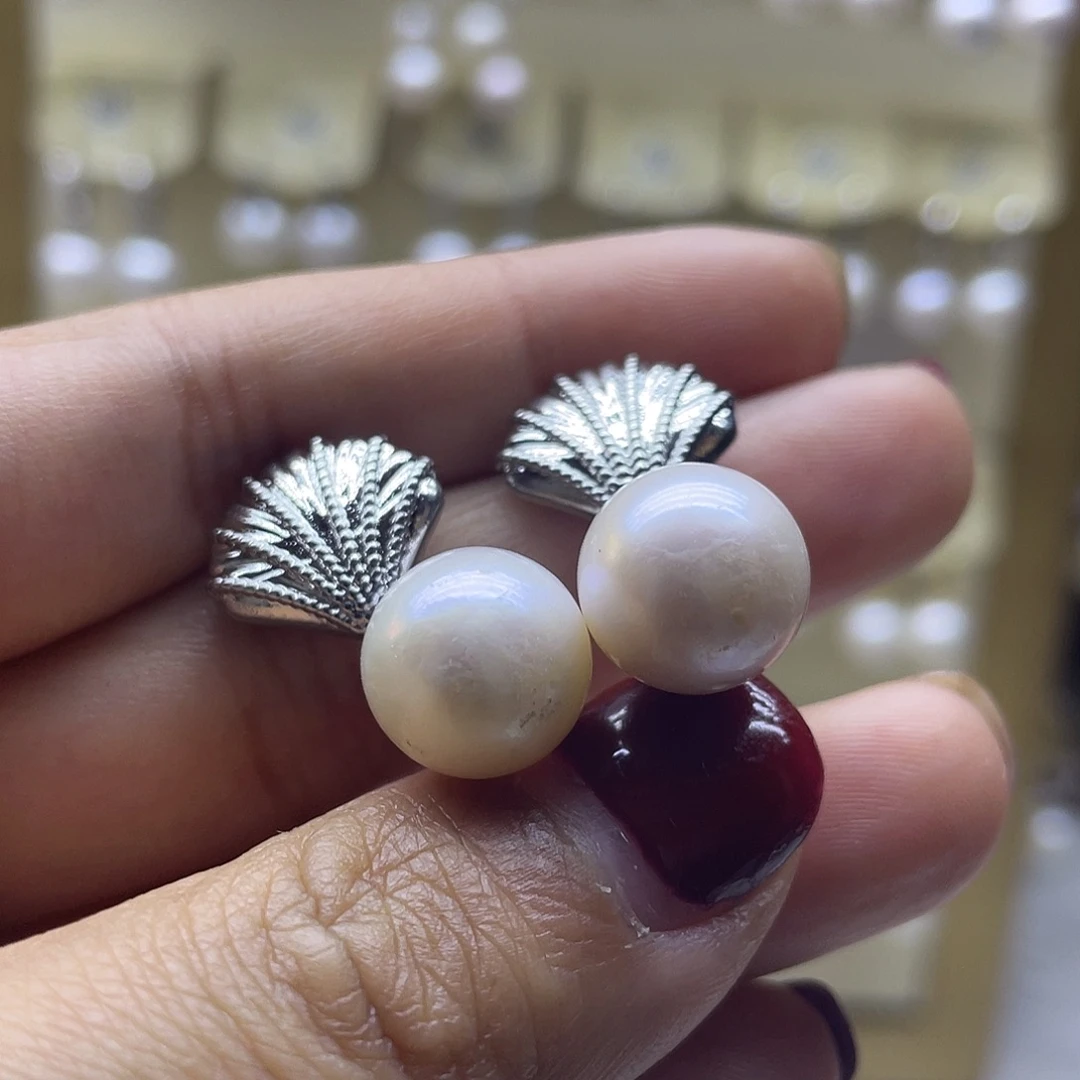 银S925镶嵌耳饰淡水珍珠